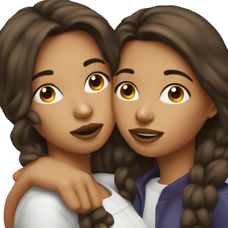 Two brunette girls kissing emoji