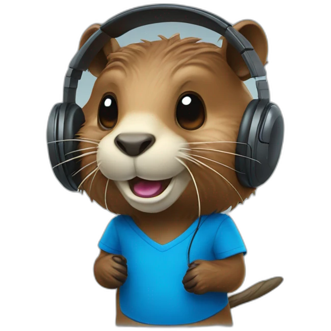 beaver with headphones, two longs teeths and blue jersey emoji