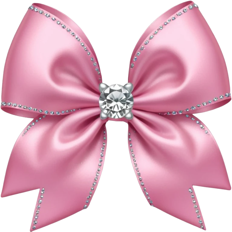 Cutesy pink bow emoji. Shiny baby pink satin ribbon. It's silver glitter sparkles on it. Shiny with rhinestones and shadowed to look three-dimensional emoji