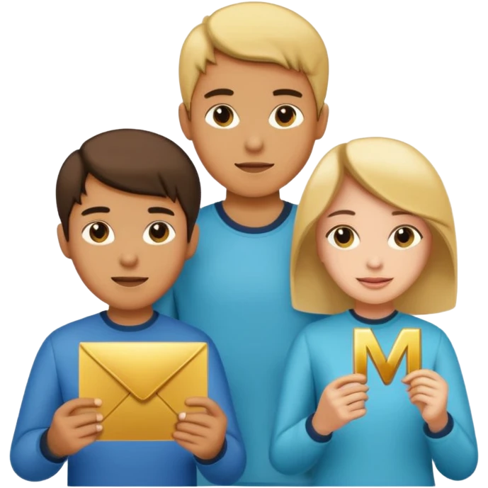 Create two letters, N and Y, in the shape of sisters. Create an image of a boy holding the letter N and a girl holding the letter M  emoji