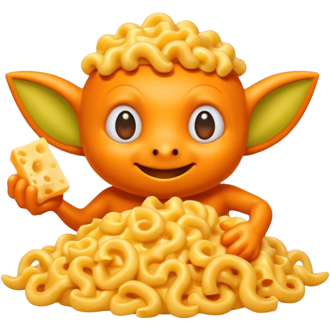 Cheddar Goblin covered in macaroni and cheese emoji