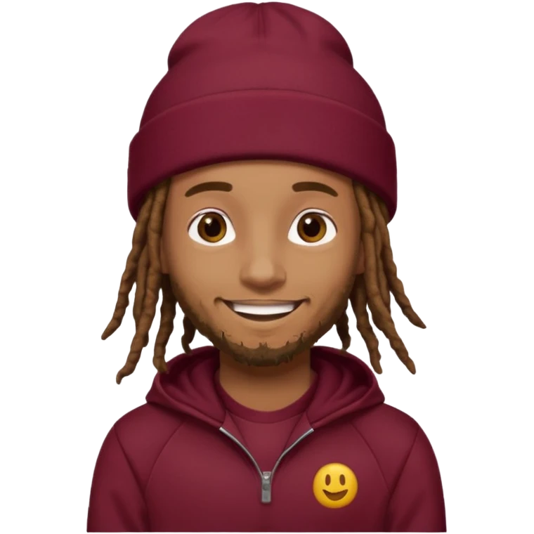 Animate a caramel skinned male with brown dreads and a tan beanie with a burgundy tracksuit on emoji