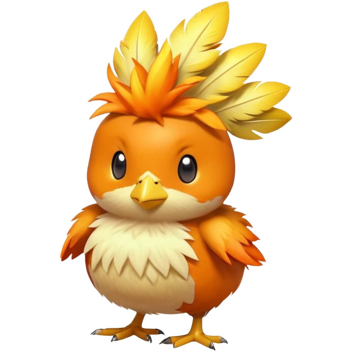 Torchic, the small orange fire-type chick Pokémon with yellow feathers on head and small beak emoji