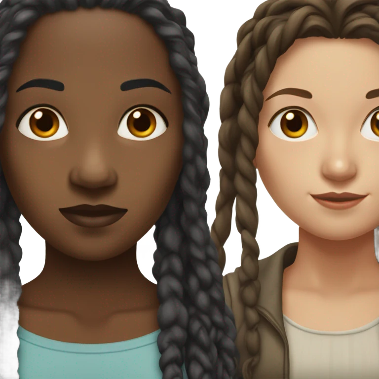White woman with long brown hair and black woman with short dreadlocks emoji