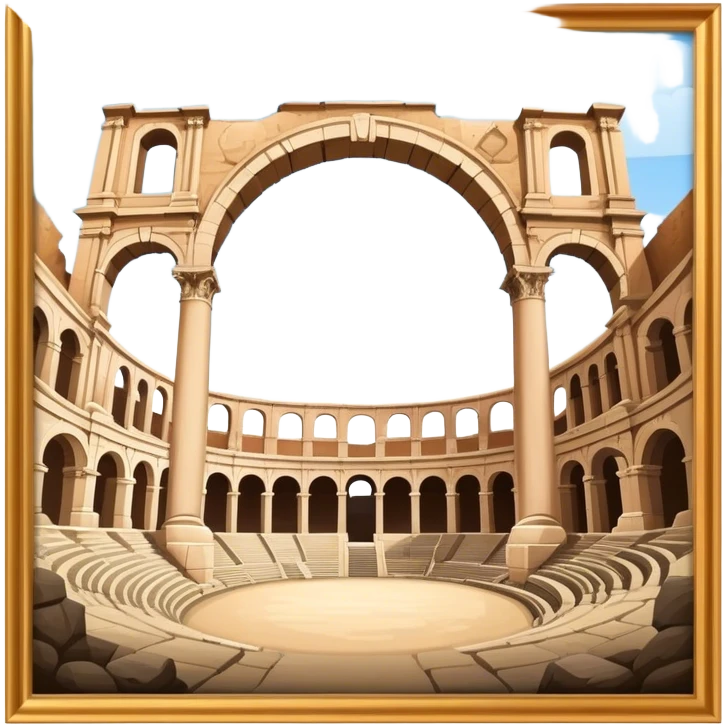 Cinematic Realistic Pula Arena Landmark Emoji, presenting the grand Roman amphitheater with towering stone arches. emoji