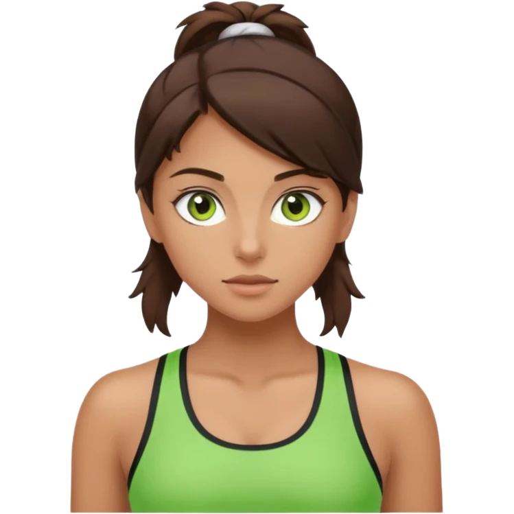 Tan Brunette girl with a mix of brown and green eyes, wearing workout clothes  emoji