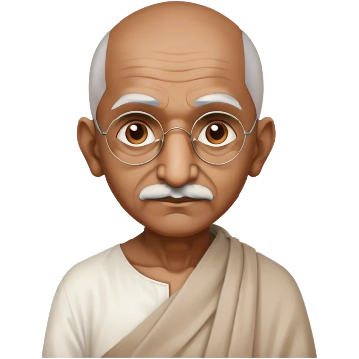 Cinematic Realistic Mahatma Gandhi Portrait Emoji, depicted as a humble, wise leader in simple attire with a serene determined expression, rendered with soft textures and warm natural lighting that captures his peaceful yet resolute spirit. emoji