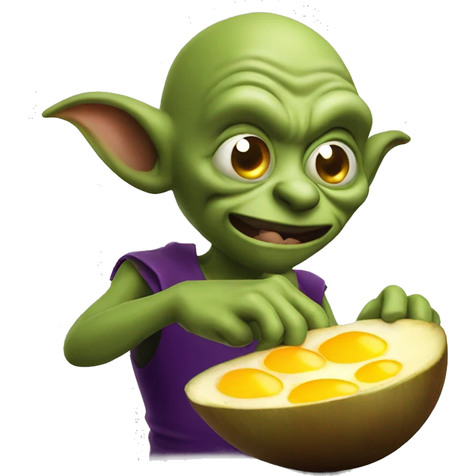 Goblin eating a egg plant  emoji