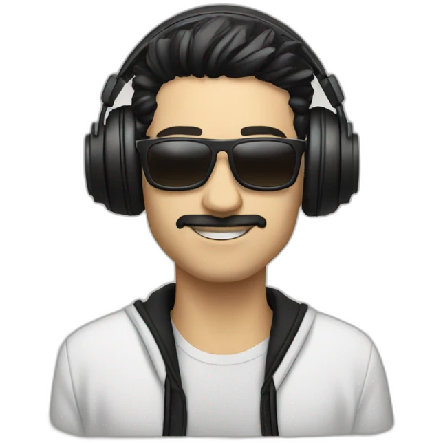 White John summit with black hair djing emoji