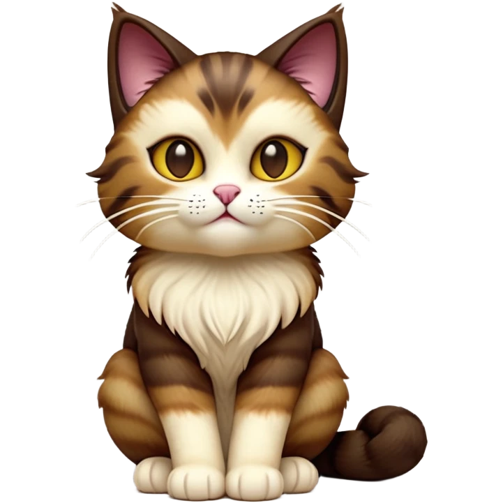 cinematic-[showshoe cat]-realistic-full-body-sitting-emoji,-tail-curled-playfully-around-its-paws,-head-tilted-dramatically,-fluffy-[brown mask]-fur,-simplified-yet-realistic-focused-features,-highly-detailed,-glowing-with-an-almost-sarcastic-glow emoji