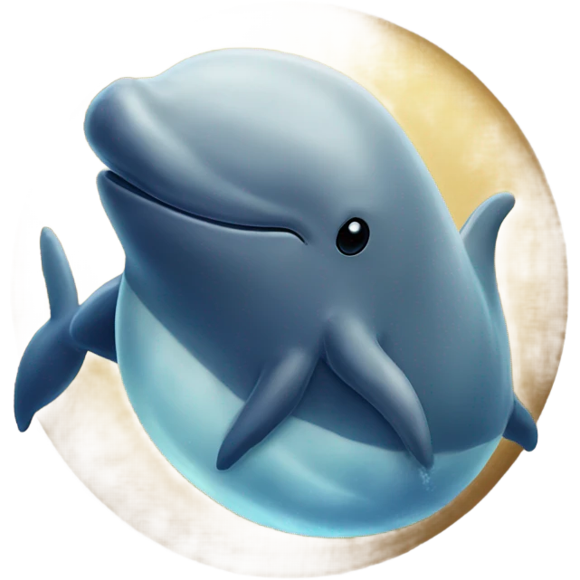 A velvet painting of a whale and a dolphin snuggling  emoji