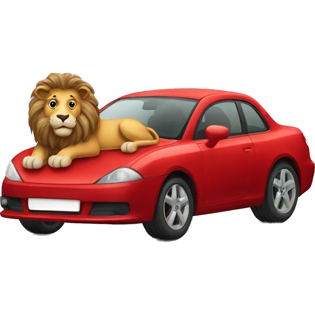 Lion driving a red car emoji