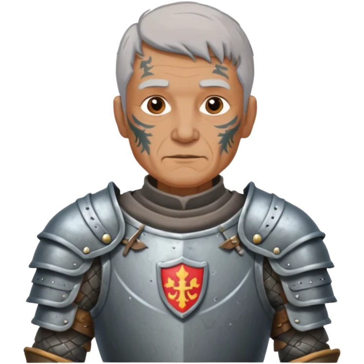 elderly tattooed knight, tattooed shoulder emoji