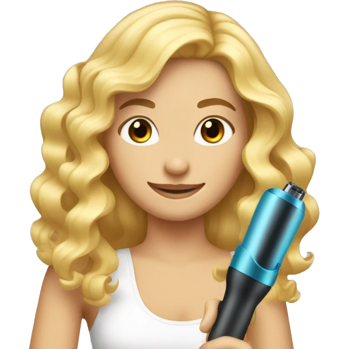 blonde girl that is curling her hair with a curling iron emoji