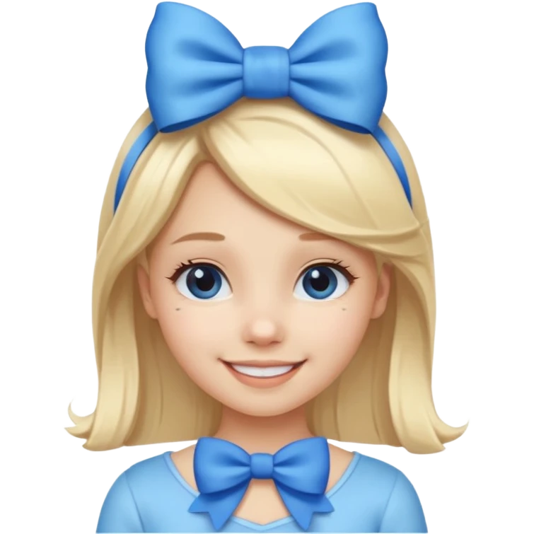 A cute girl with a white skin and a blonde hair with a blue and white bow in her head emoji