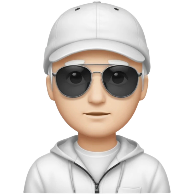 검은 안경을 쓰고 하얀 캡모자를 쓰고 흰 옷을 입은남자 emoji