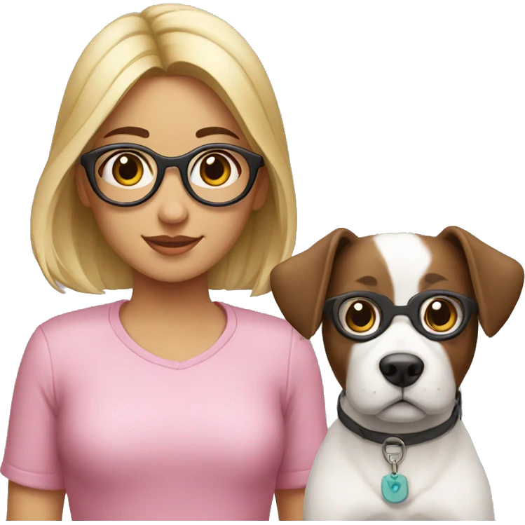 Niña con gafas y con un perro blanco emoji