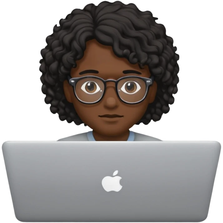 guy with wavy kinda curly black hair and skin cream and glasses, with a macbook emoji