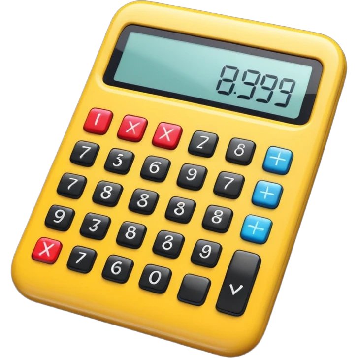 3D iPhone style emoji of a calculator with numbers on display, symbolizing calculation, vibrant colors, isolated on white background, soft shadows, high detail, playful and cute. emoji