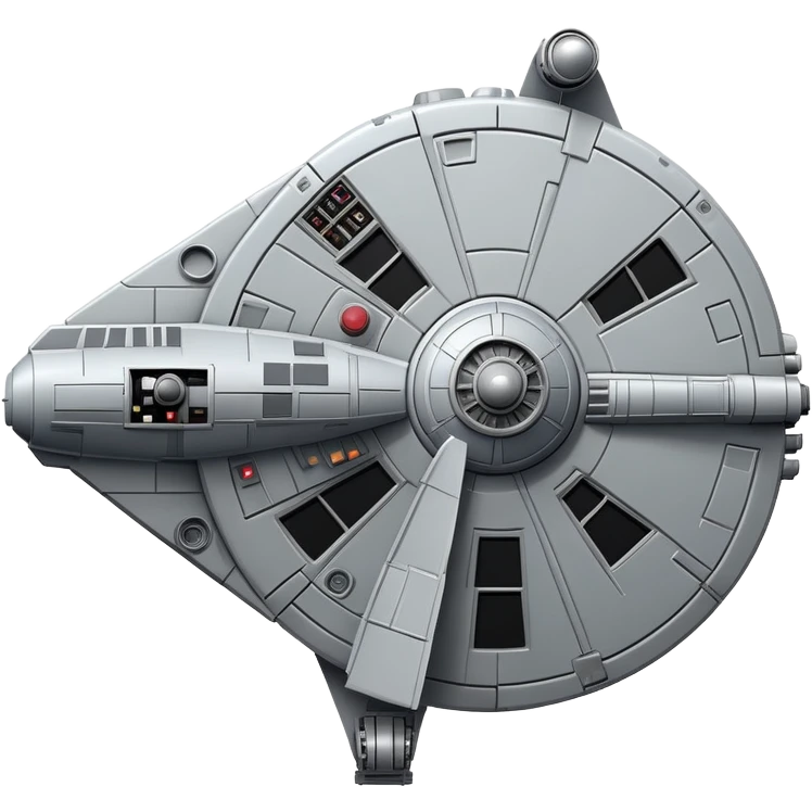 Halcón Milenario de Star Wars, spaceship with circular cockpit and antenna details, gray colors, cartoonish look emoji