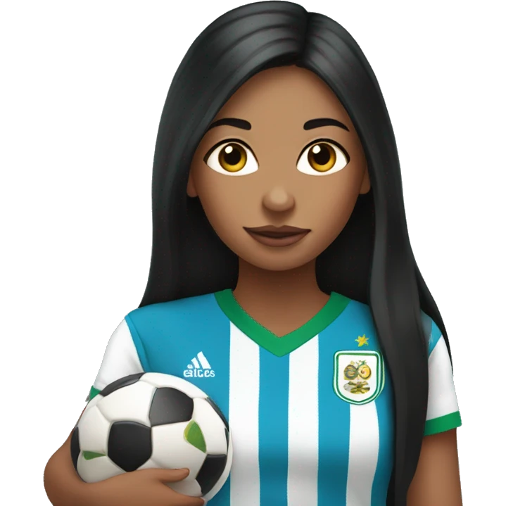 Girl with long black hair wearing a half Argentina half Nigerian jersey holding a baby  emoji