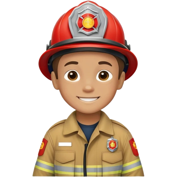 smiling boy dressed by firefighter  emoji