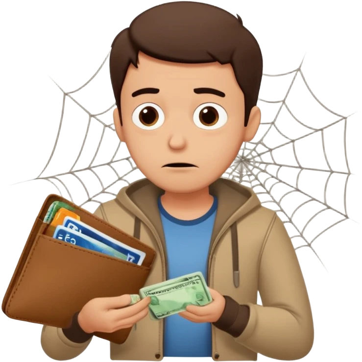 A cartoon guy checking his empty wallet with cobwebs inside, caption: ‘Bro: Let’s go Goa!’ and the guy replies ‘Mere bank balance ne block kar diya.’ Over-the-top sad expression emoji