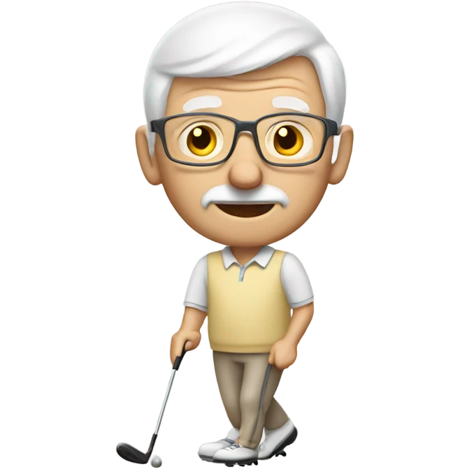Elderly white male no mustache and no cane playing golf emoji