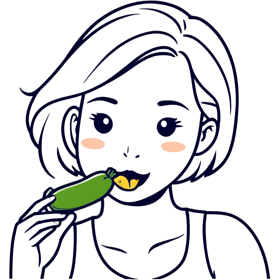 Woman with zucchini in mouth emoji
