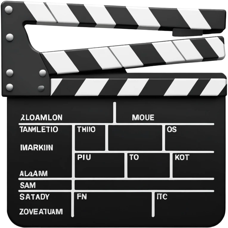 Super minimalist movie clapperboard in black and white, extremely simple geometric shapes, iOS emoji style with absolute minimal details emoji
