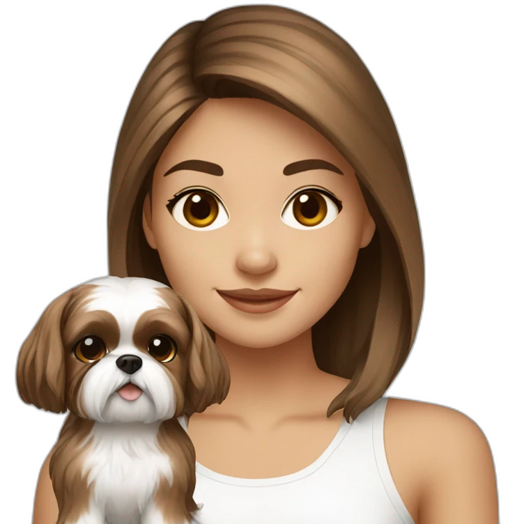 girl with a small brown and white shih tzu dog emoji