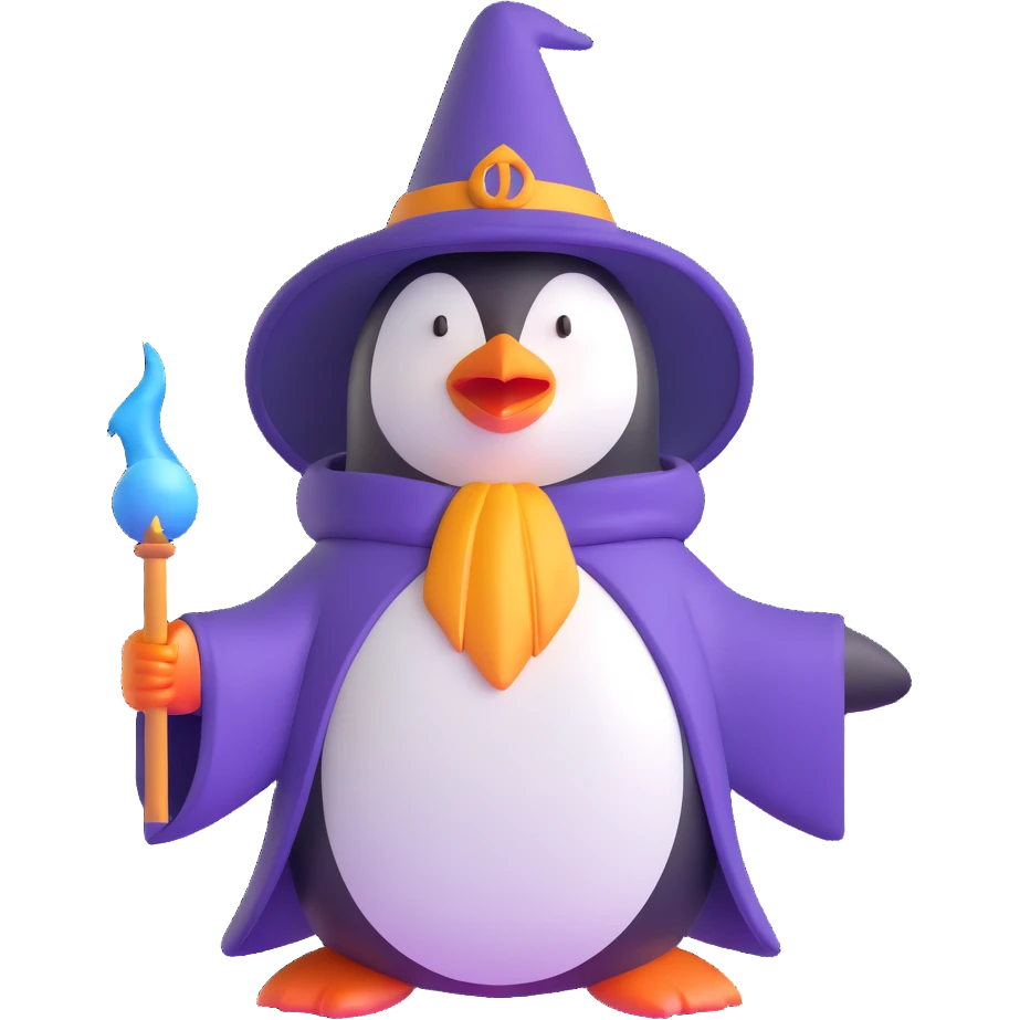 penguin wizard casting a spell emoji