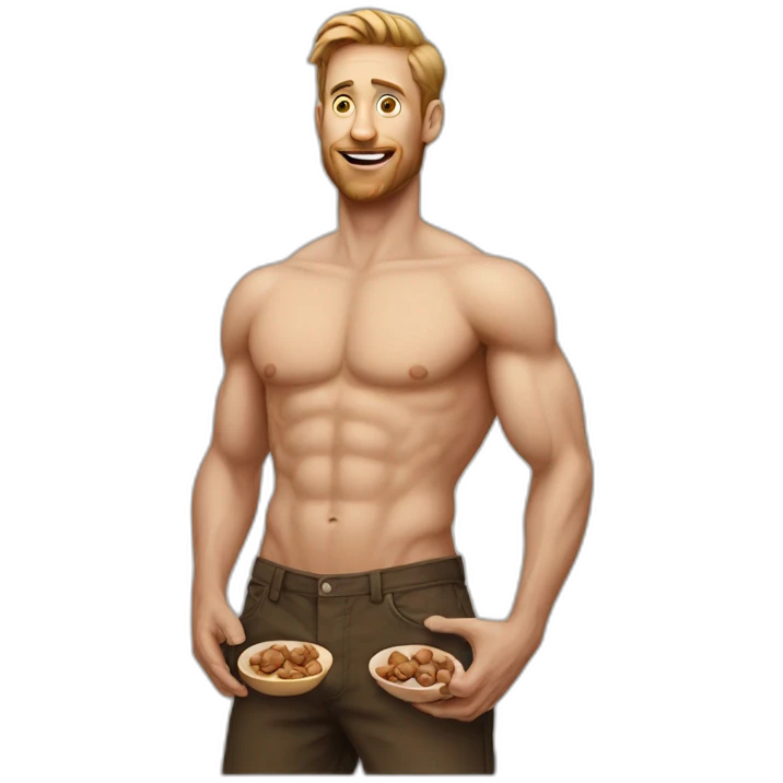 White Man holding nuts with no shirt tattoos emoji