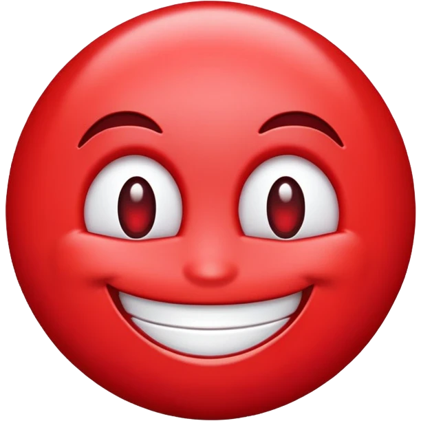 red-themed emoji character named DW, with a big smile emoji