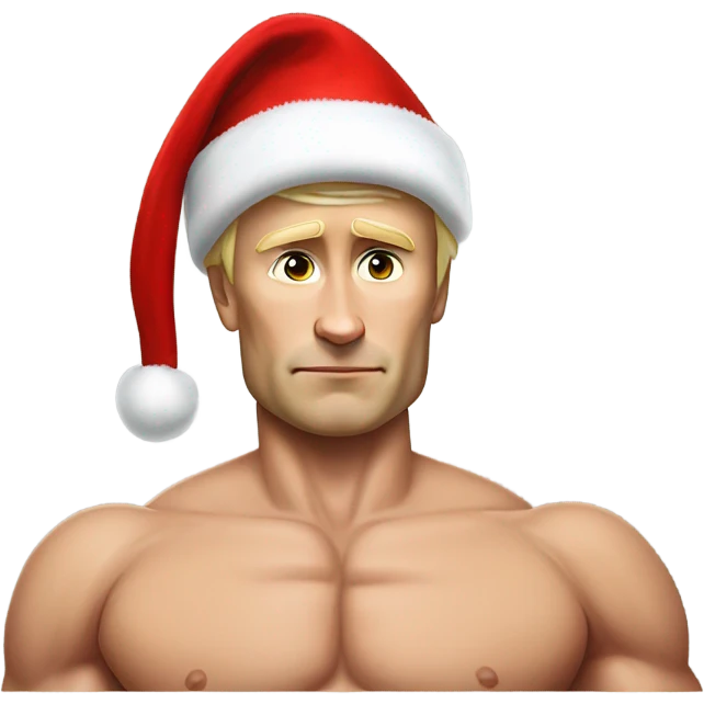  Muscular and topless Vladimir Putin wearing a Santa hat emoji
