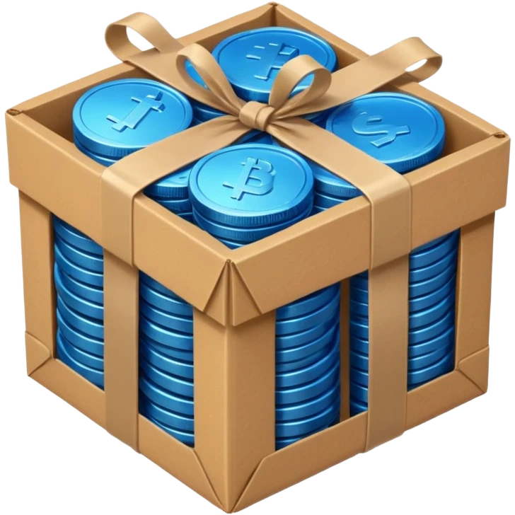 blue coins in a cardboard package emoji