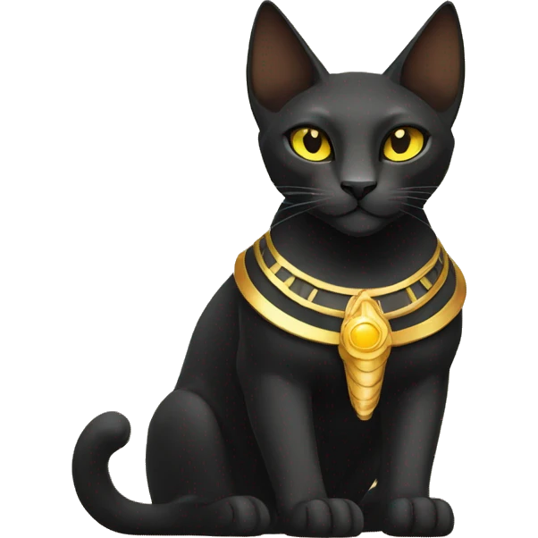 Black godly ethereal majestic Egyptian Cat. Golden Anubis-Rings and yellow markings. Full body emoji