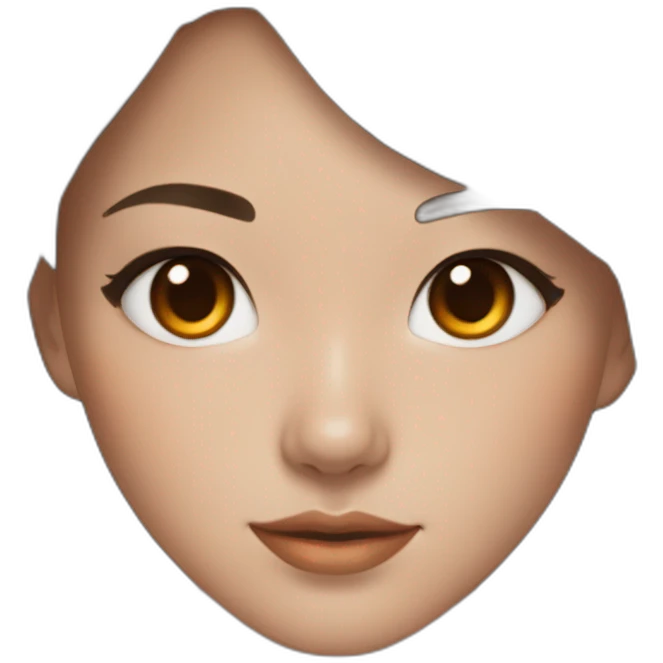 beautiful Asian woman with long brown hair brown almond-shaped eyes, with cat eye makeup and orange usb key on necklace emoji