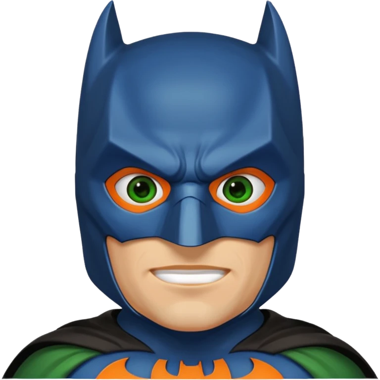batman emoji with the mask is in blue, orange and green, the face, eyes are regular colors emoji