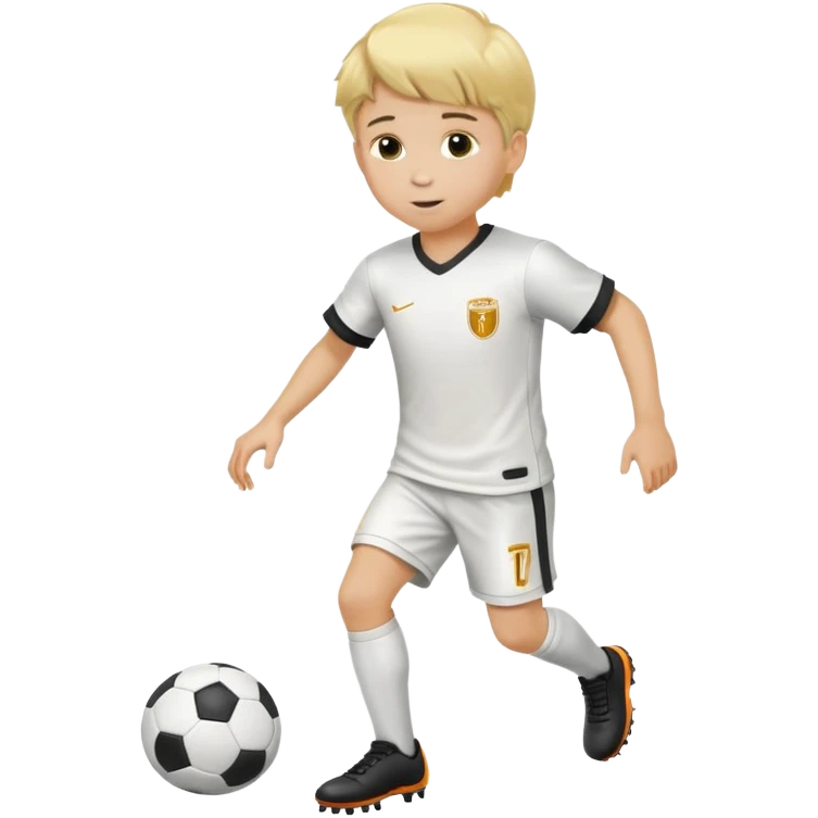 Un chico rubio con equipación de fútbol y un balón en los pies  emoji