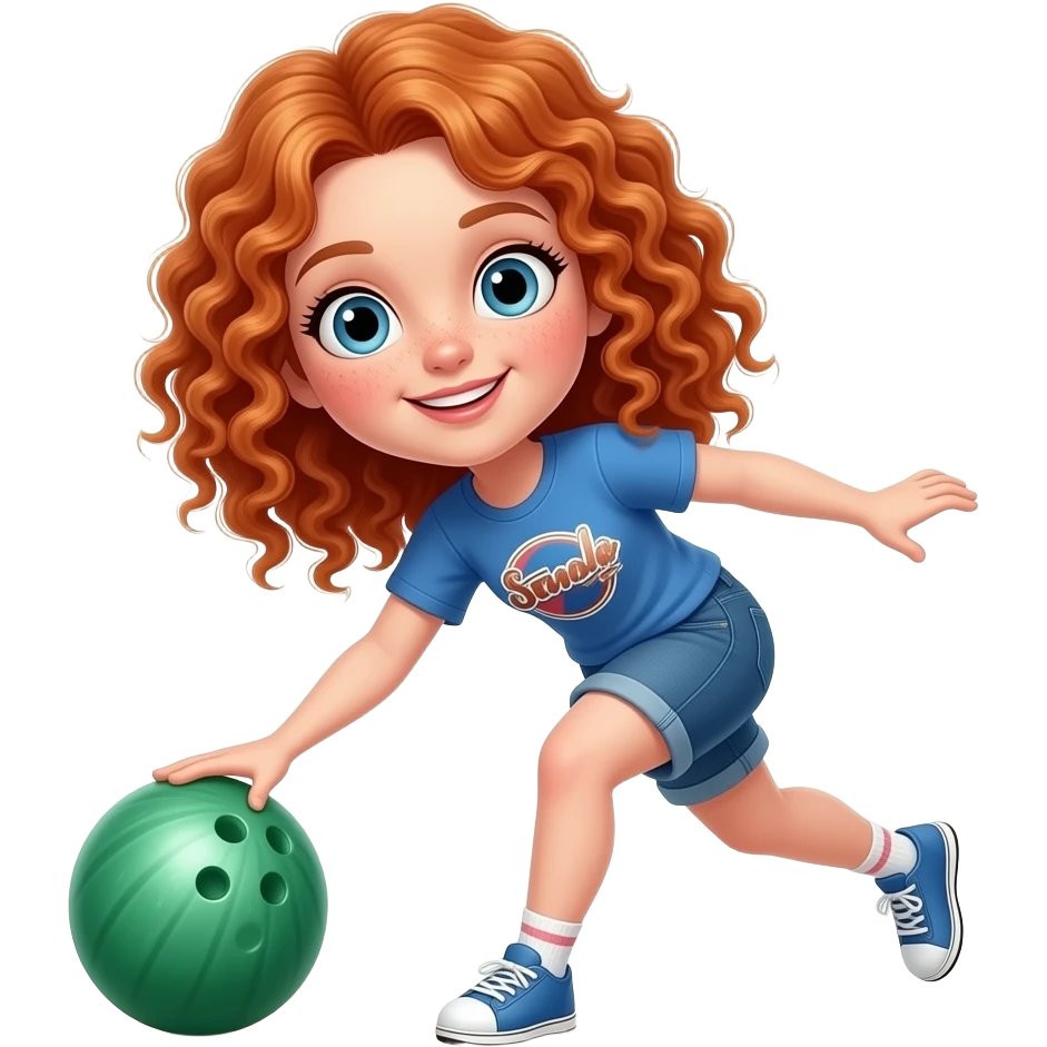 Fille rousse bouclés tâches de rousseur Bowling emoji