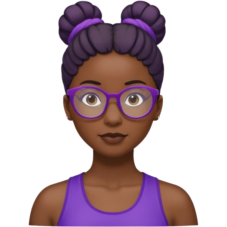 Female Athlete with Glasses – Dark-skinned woman, bun hairstyle, purple sports top.


 emoji