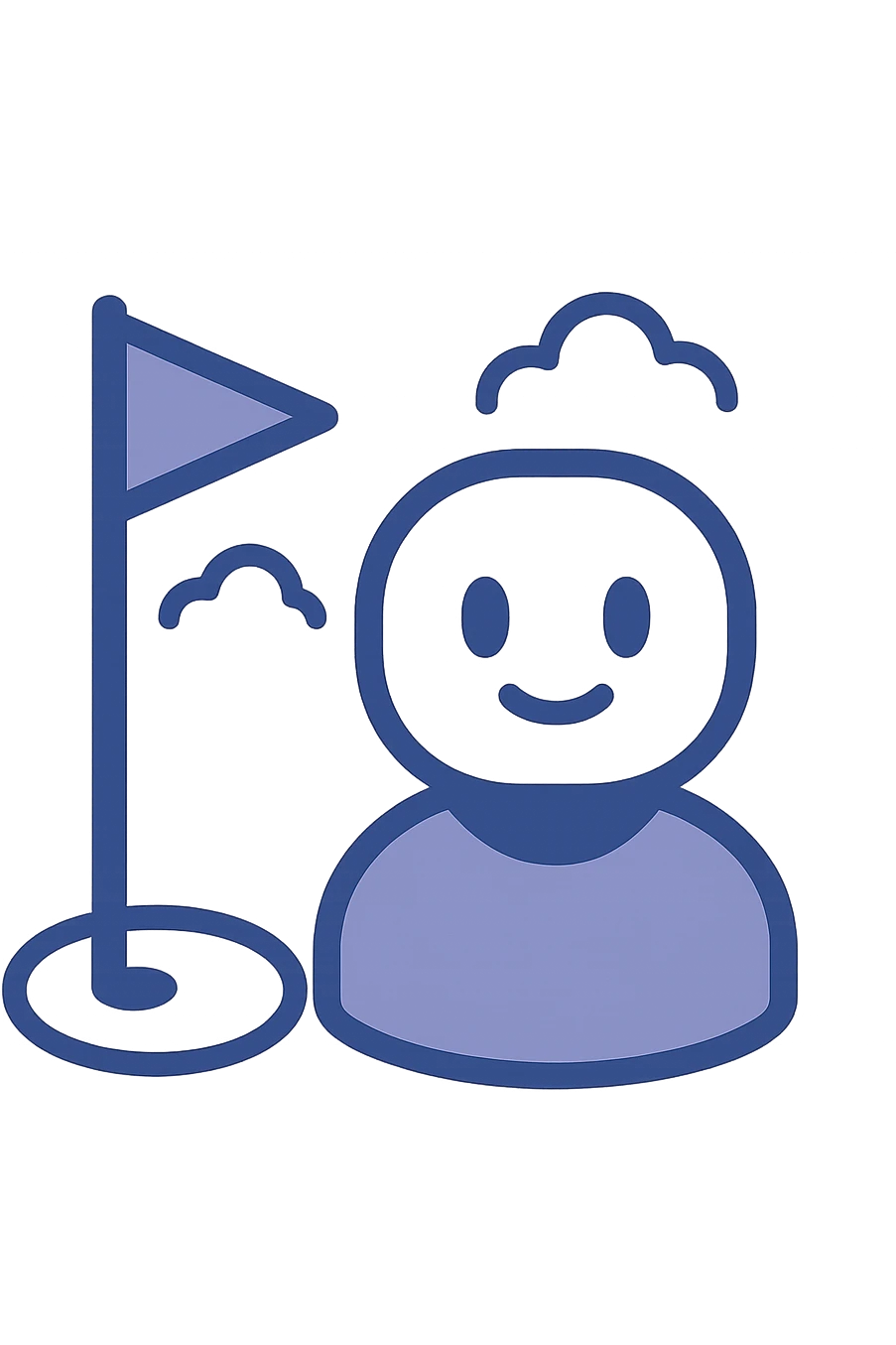 abstract TeeTalk icon: golf flag and digital assistant face reduced to simple shapes and lines, playful and unique emoji