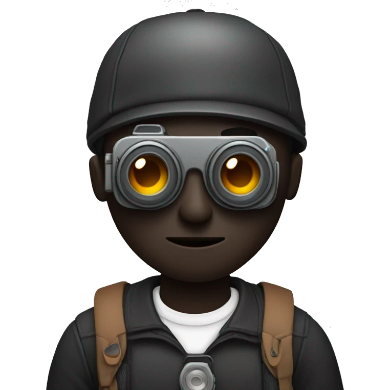 man with black skin and camera head emoji