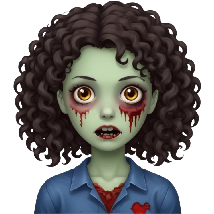 zombie girl with curly very dark brown hair and brown eyes emoji