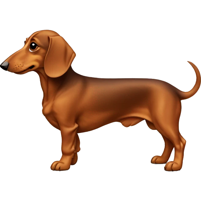 a full-length brown dachshund with light brown fluffy ears and a breast emoji