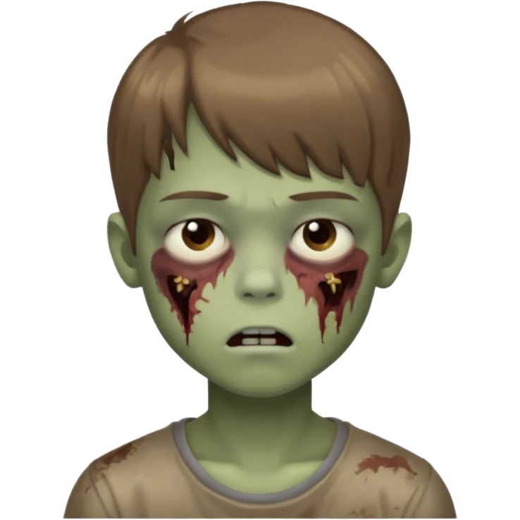 quero um emoji de um menino com pele de zumbi cabelo castanho claro e de franja olhos menores boca fechada  emoji