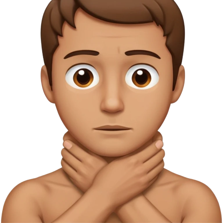 a guy with crossed hands on his neck pretending he is choking  emoji