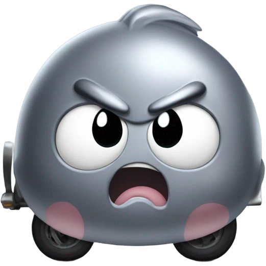 Metal cute mad Kirby bubble Gray ball driving on car wheels with mad eyebrows game emoji