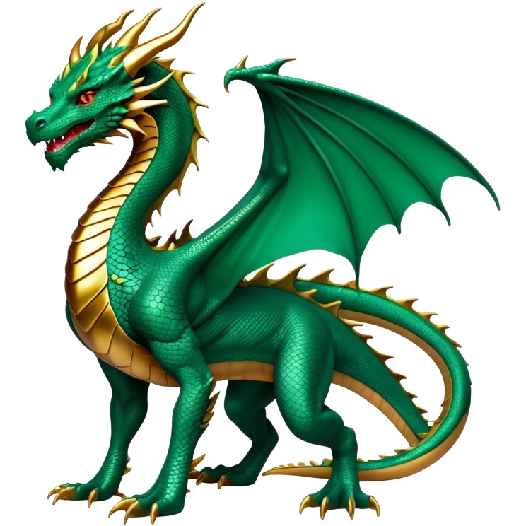 cinematic-noble-dragon-full body-emoji,-poised-and-majestic,-with-a-sinuous,-elongated-build-and-shimmering,-scale-covered-skin-in-hues-of-emerald-and-gold,-piercing,-fiery-eyes,-simplified-yet-sharp-and-sophisticated-features,-highly-detailed, zoomed out showing the serpentine body emoji